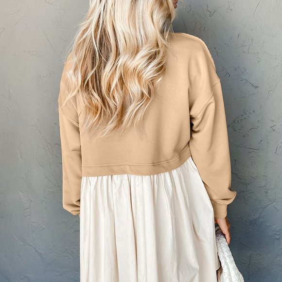 Pale Khaki Sweatshirt Poplin Mini Dress - Picture 2 of 9